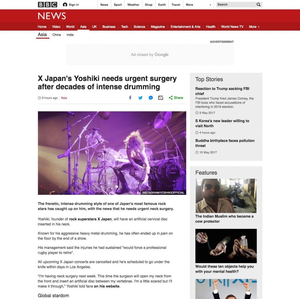 Bbc News X Japan S Yoshiki Needs Urgent Surgery After Decades Of